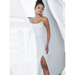 Abyss by Abby‎ WHITE Dress S Formal Sequins Evening Gala Bridal Glamorous  $286